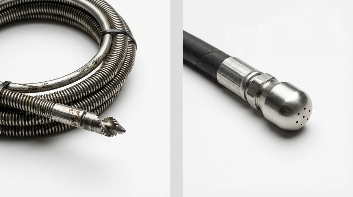 Drain snake cable and hydro jetting nozzle used for drain cleaning in Catskill, NY