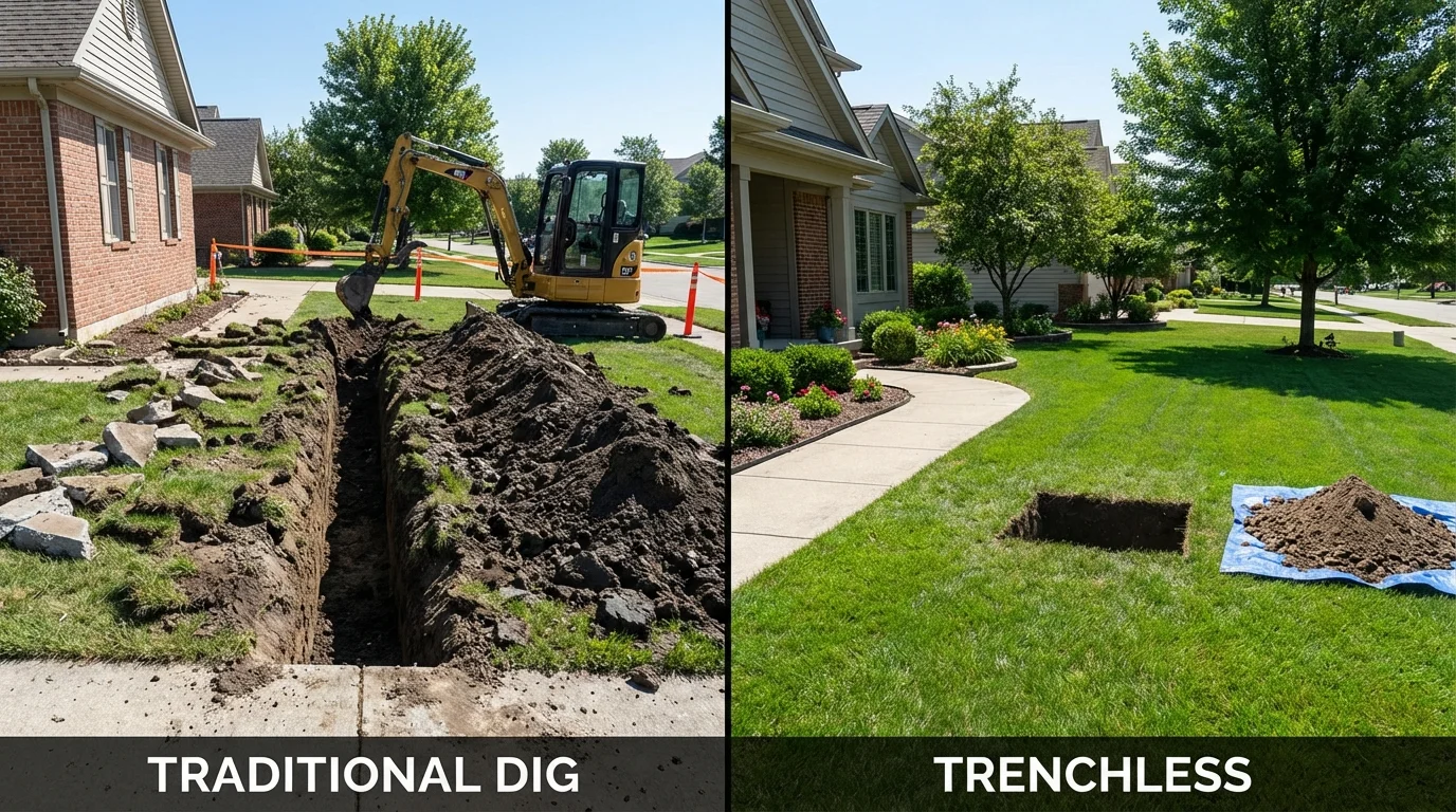 Trenchless sewer repair with minimal yard damage versus traditional excavation in Catskill, NY